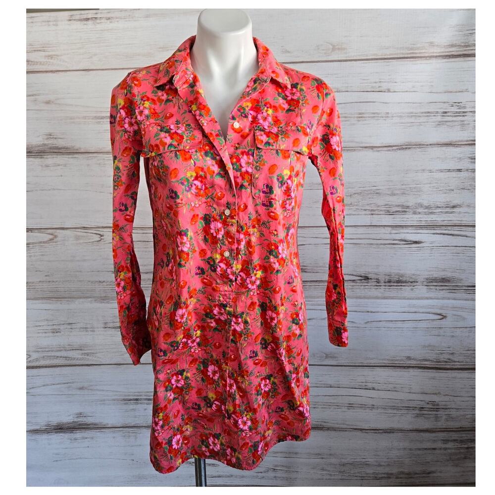 Gap Long Sleeve Pink Floral Shirt Dress sz xs
